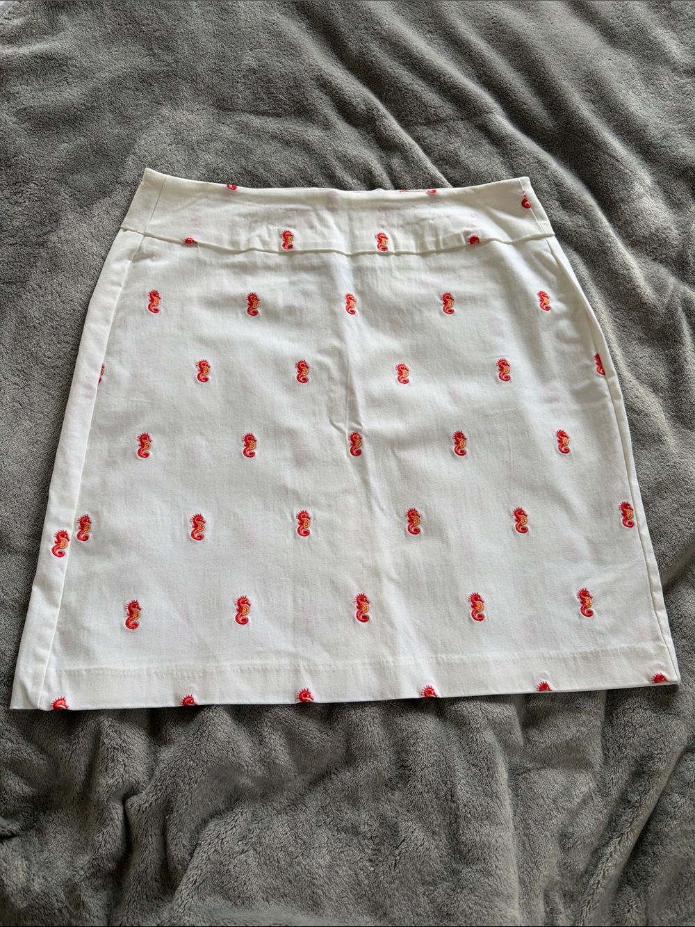 Lulu-B White Mini Skirt with Red Seahorse Embroidery